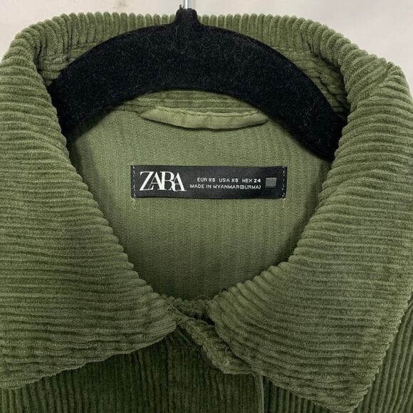Zara Corduroy Oversized Button Front Shacket Jacket Women's Sz XS Green Cotton - Picture 3 of 7